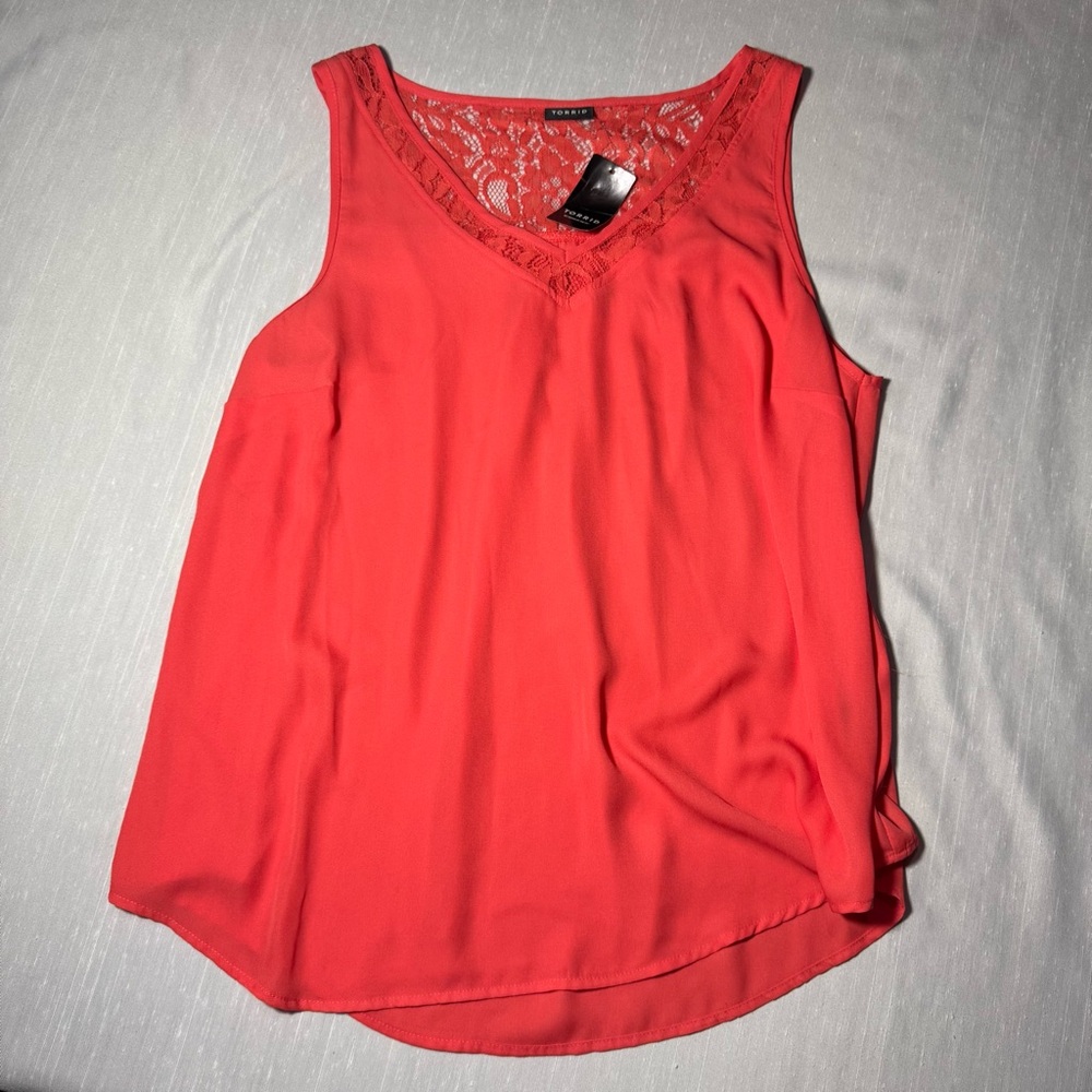Torrid Coral Lace Sleeveless Blouse Size‎ 1 Plus NWT Flowy Top